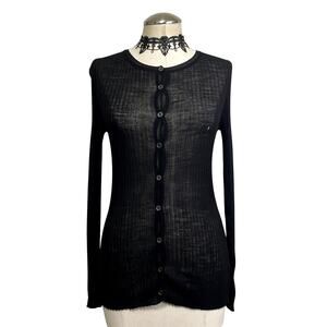 Y2K Preppy Gothic Button Down Cardigan Grunge Quiet Luxury Semi Sheer Stretch